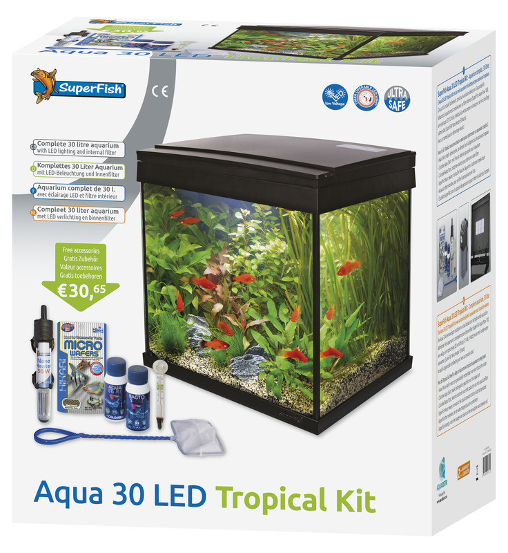 SuperFish aquarium Aqua 30 LED Tropical kit zwart De Graankorrel